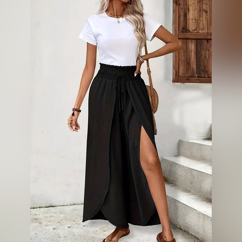 High-Waisted Side Slit Pants